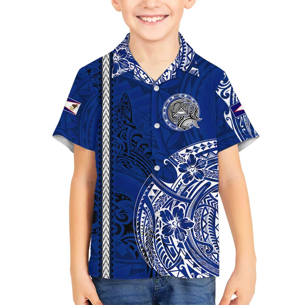 Sharks And American Samoa Family Matching Off Shoulder Maxi Dress and Hawaiian Shirt Simple Polynesian Blue DT02 Son's Shirt Blue - Polynesian Pride