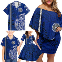 Sharks And American Samoa Family Matching Off Shoulder Short Dress and Hawaiian Shirt Simple Polynesian Blue DT02 - Polynesian Pride
