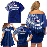 Sharks And American Samoa Family Matching Off Shoulder Short Dress and Hawaiian Shirt Simple Polynesian Blue DT02 - Polynesian Pride