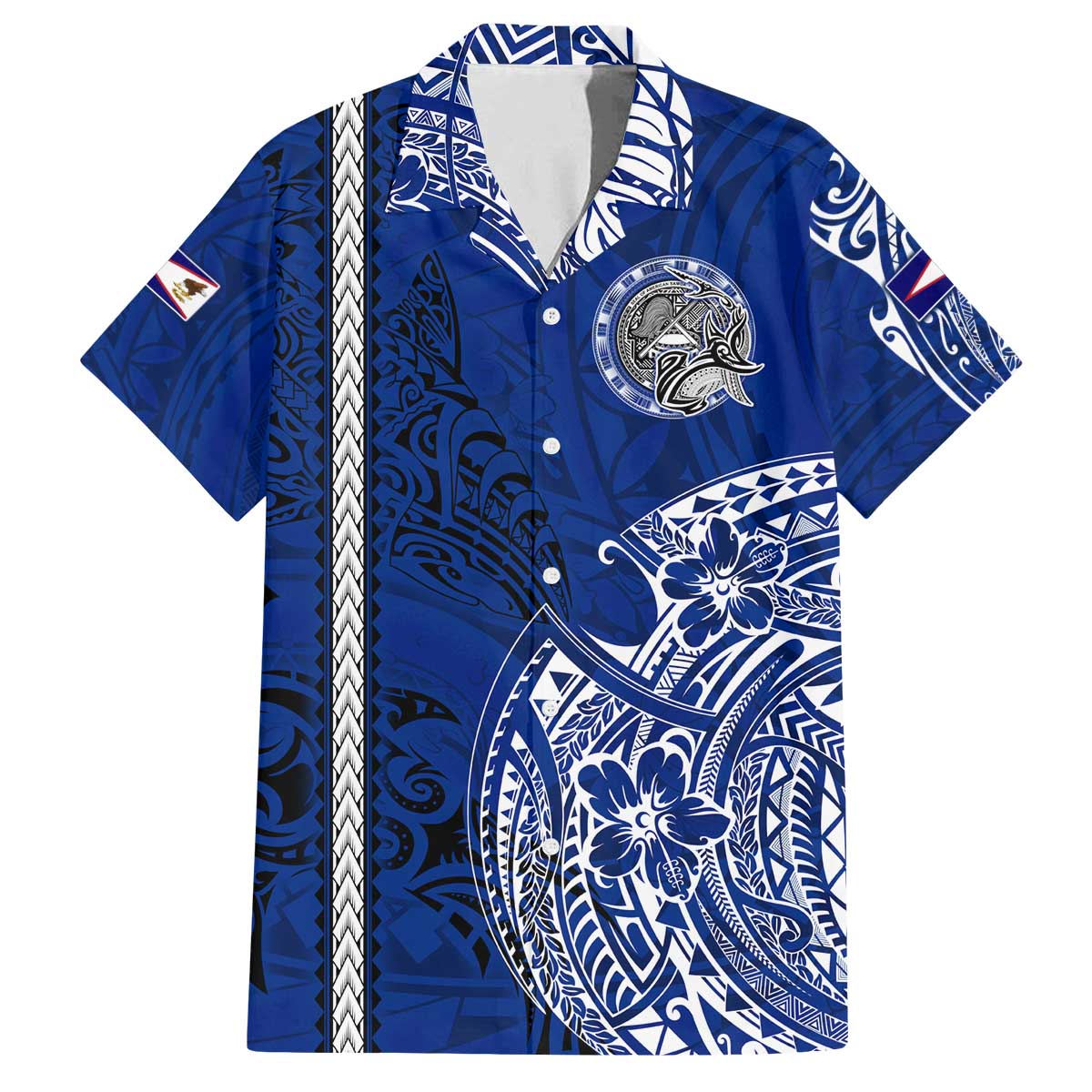 Sharks And American Samoa Family Matching Off Shoulder Short Dress and Hawaiian Shirt Simple Polynesian Blue DT02 Dad's Shirt - Short Sleeve Blue - Polynesian Pride