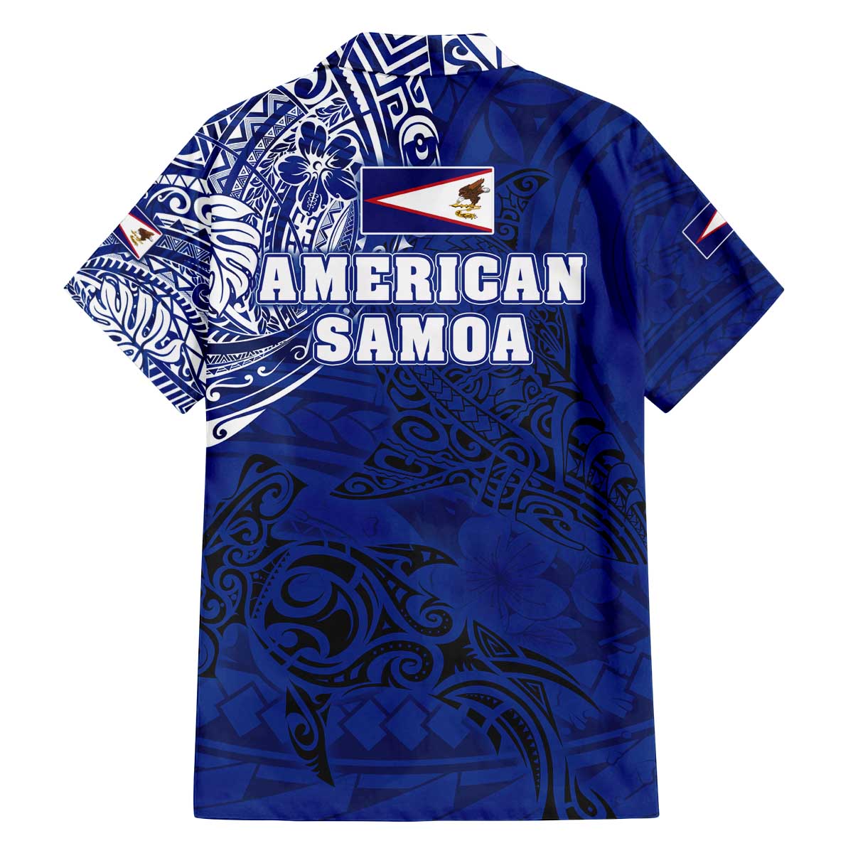 Sharks And American Samoa Family Matching Off Shoulder Short Dress and Hawaiian Shirt Simple Polynesian Blue DT02 - Polynesian Pride