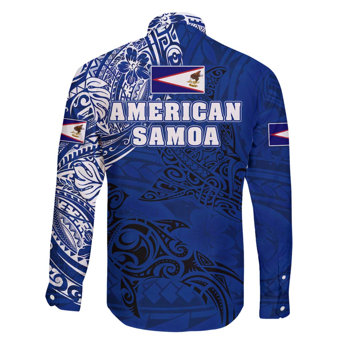 Sharks And American Samoa Family Matching Off Shoulder Short Dress and Hawaiian Shirt Simple Polynesian Blue DT02 - Polynesian Pride