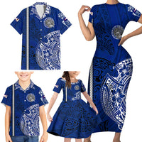 Sharks And American Samoa Family Matching Short Sleeve Bodycon Dress and Hawaiian Shirt Simple Polynesian Blue DT02 - Polynesian Pride