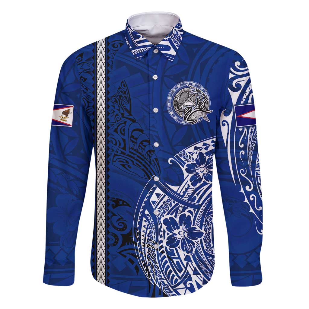 Sharks And American Samoa Family Matching Short Sleeve Bodycon Dress and Hawaiian Shirt Simple Polynesian Blue DT02 Dad's Shirt - Long Sleeve Blue - Polynesian Pride