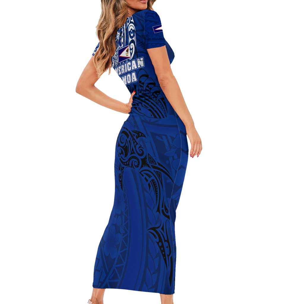 Sharks And American Samoa Family Matching Short Sleeve Bodycon Dress and Hawaiian Shirt Simple Polynesian Blue DT02 - Polynesian Pride