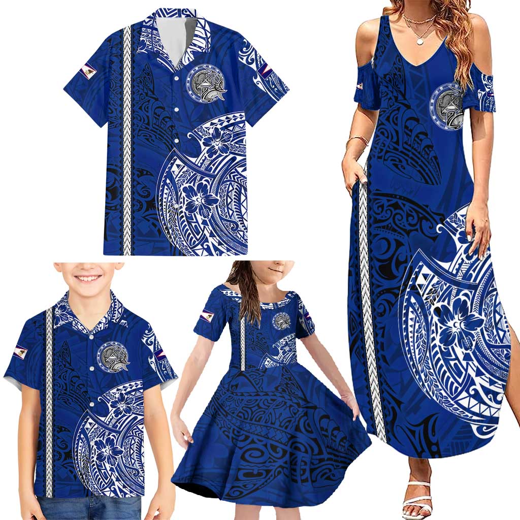 Sharks And American Samoa Family Matching Summer Maxi Dress and Hawaiian Shirt Simple Polynesian Blue DT02 - Polynesian Pride