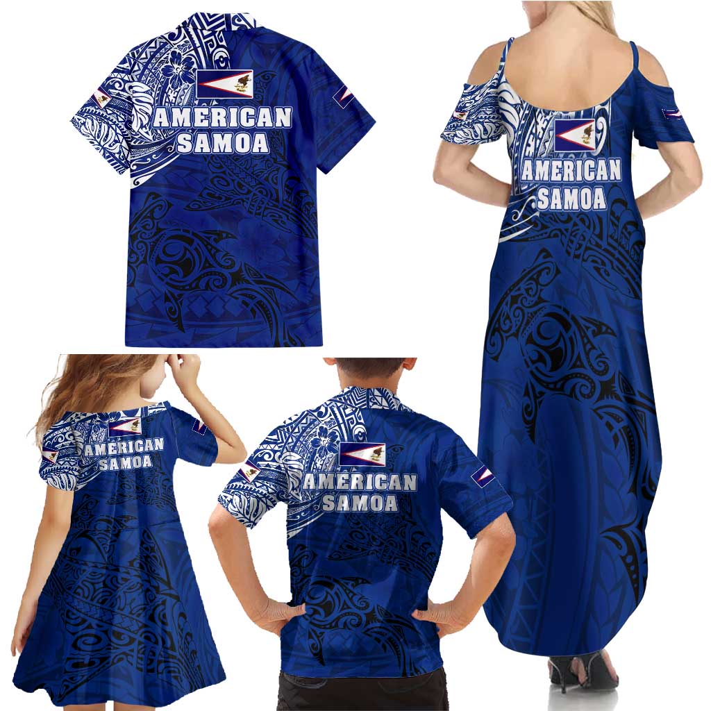 Sharks And American Samoa Family Matching Summer Maxi Dress and Hawaiian Shirt Simple Polynesian Blue DT02 - Polynesian Pride