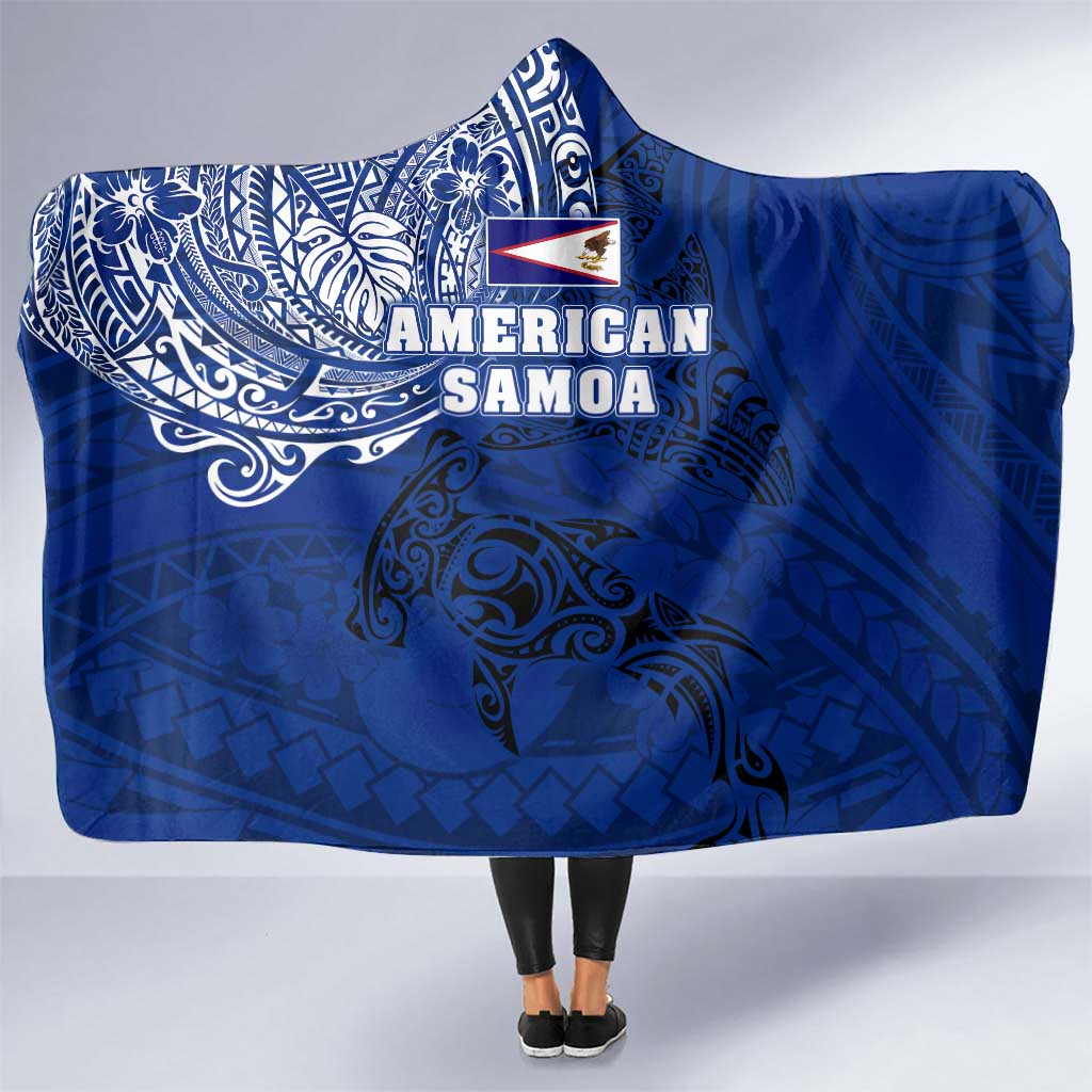 Sharks And American Samoa Hooded Blanket Simple Polynesian Blue DT02 One Size Blue - Polynesian Pride