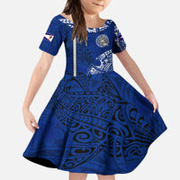 Sharks And American Samoa Kid Short Sleeve Dress Simple Polynesian Blue DT02 KID Blue - Polynesian Pride