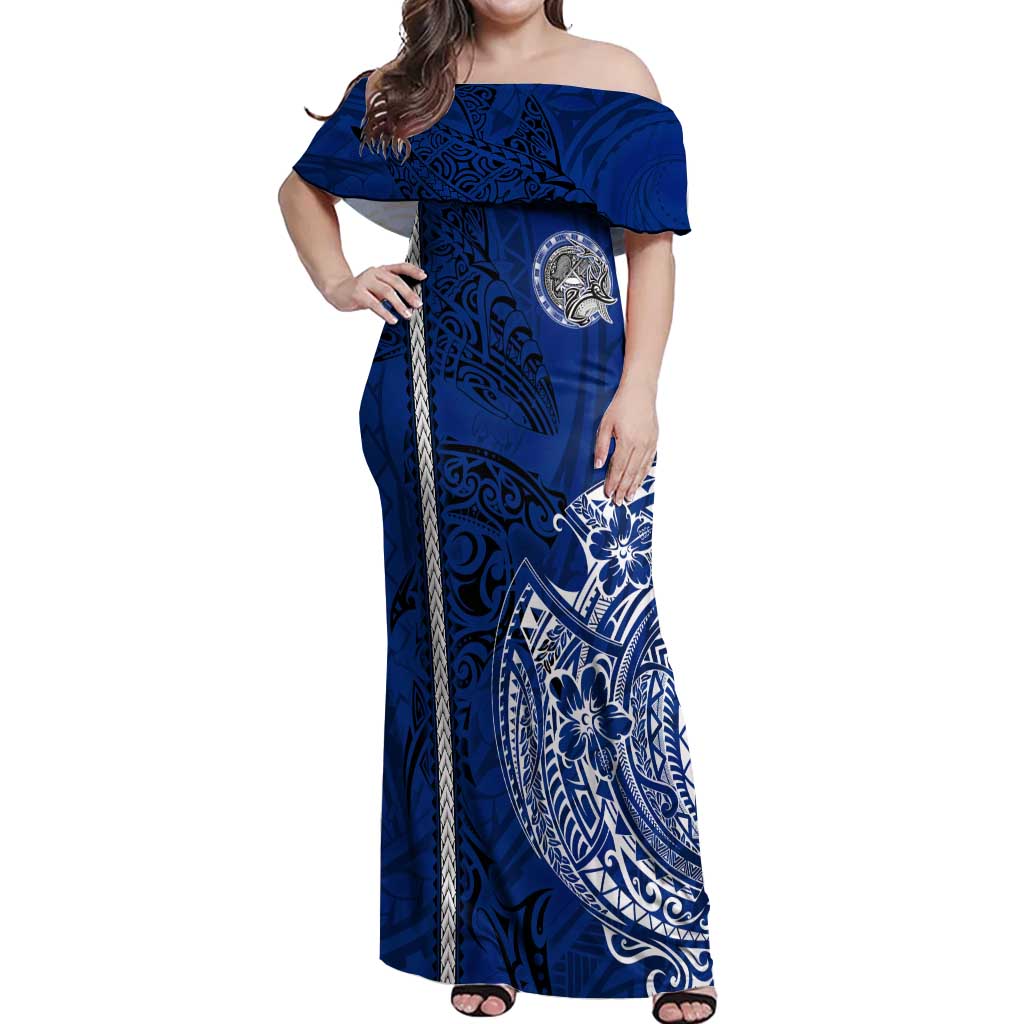 Sharks And American Samoa Off Shoulder Maxi Dress Simple Polynesian Blue DT02 Women Blue - Polynesian Pride