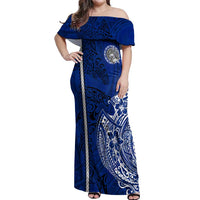 Sharks And American Samoa Off Shoulder Maxi Dress Simple Polynesian Blue DT02 Women Blue - Polynesian Pride