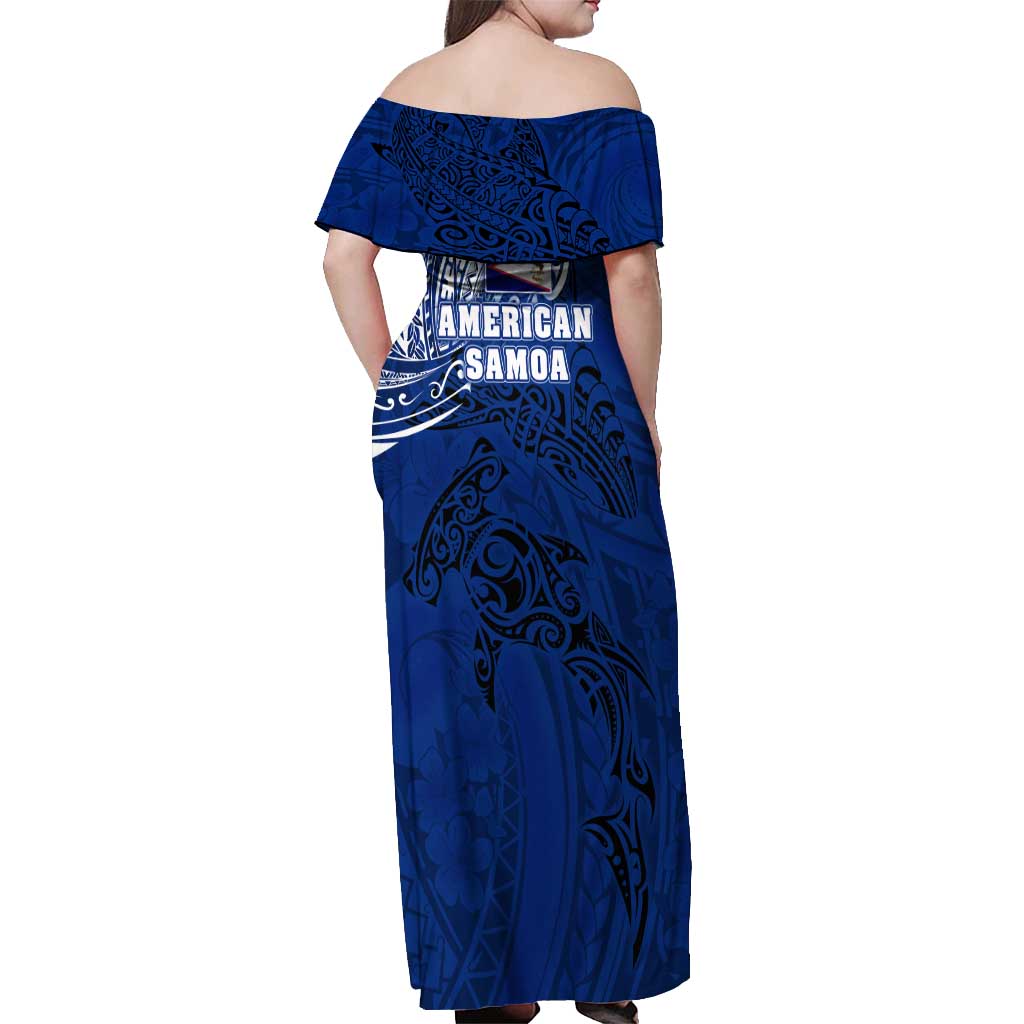 Sharks And American Samoa Off Shoulder Maxi Dress Simple Polynesian Blue DT02 - Polynesian Pride