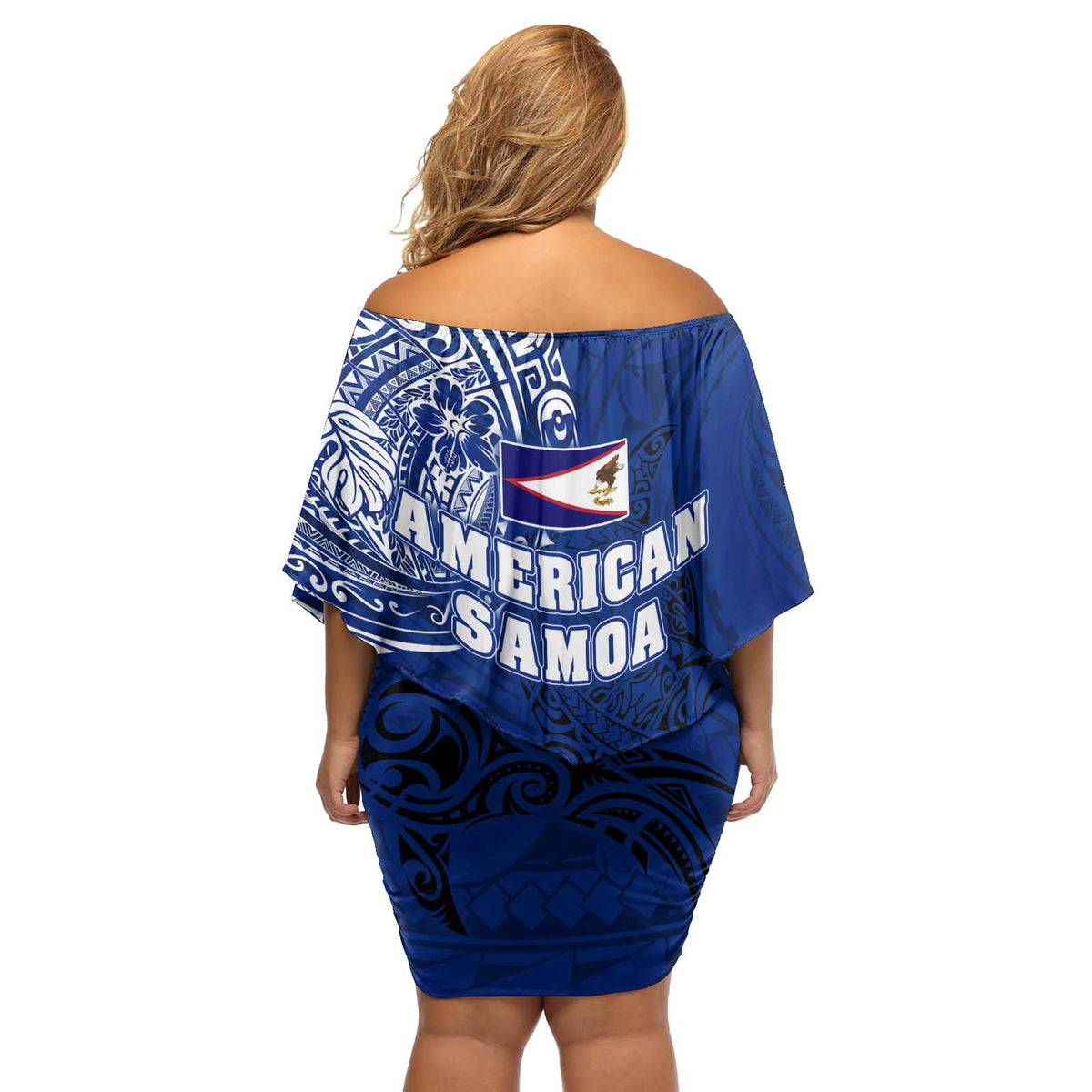 Sharks And American Samoa Off Shoulder Short Dress Simple Polynesian Blue DT02 - Polynesian Pride
