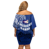 Sharks And American Samoa Off Shoulder Short Dress Simple Polynesian Blue DT02 - Polynesian Pride
