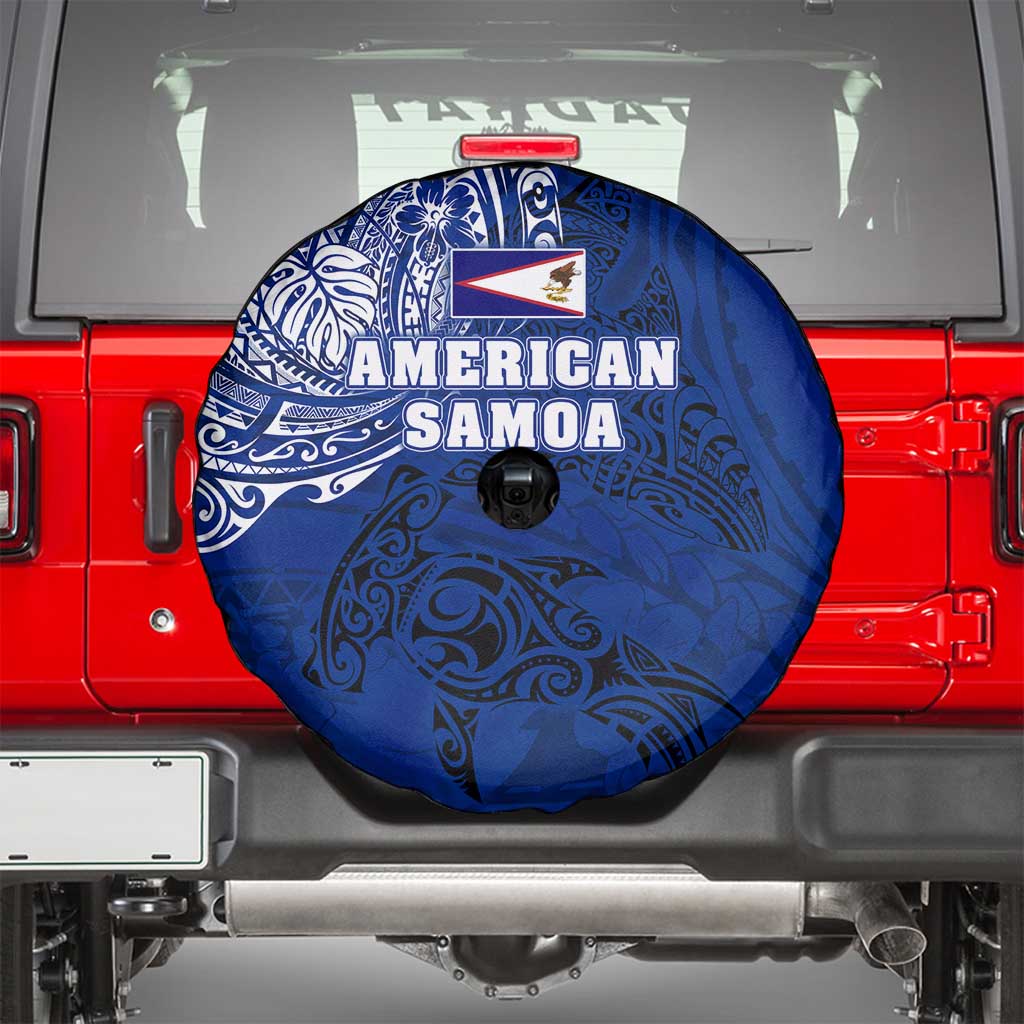 Sharks And American Samoa Spare Tire Cover Simple Polynesian Blue