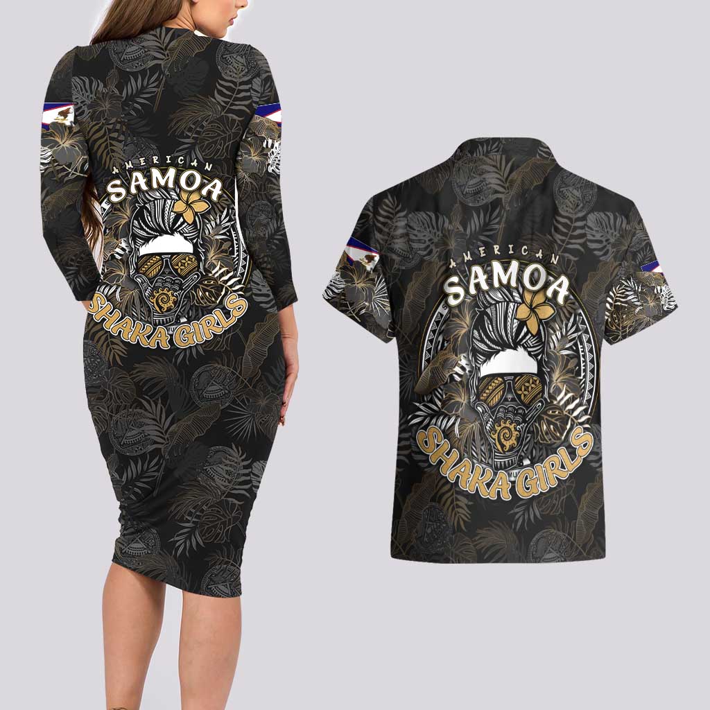 Personalized Shaka Girls America Samoa Couples Matching Long Sleeve Bodycon Dress and Hawaiian Shirt Tropical Flowers Vintage DT02 - Polynesian Pride