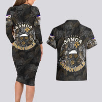 Personalized Shaka Girls America Samoa Couples Matching Long Sleeve Bodycon Dress and Hawaiian Shirt Tropical Flowers Vintage DT02 - Polynesian Pride