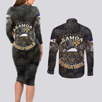 Personalized Shaka Girls America Samoa Couples Matching Long Sleeve Bodycon Dress and Long Sleeve Button Shirt Tropical Flowers Vintage DT02 - Polynesian Pride