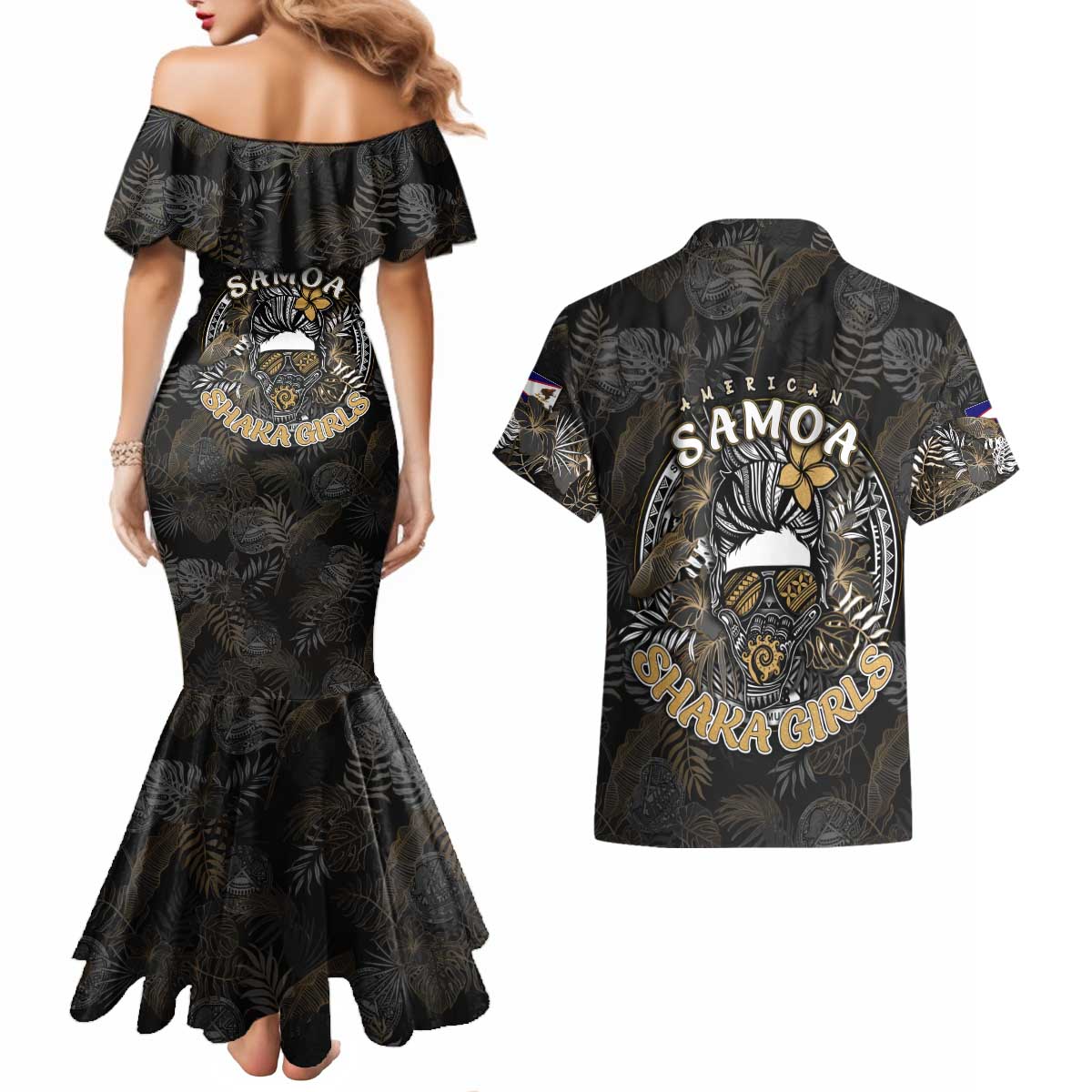 Personalized Shaka Girls America Samoa Couples Matching Mermaid Dress and Hawaiian Shirt Tropical Flowers Vintage DT02 - Polynesian Pride