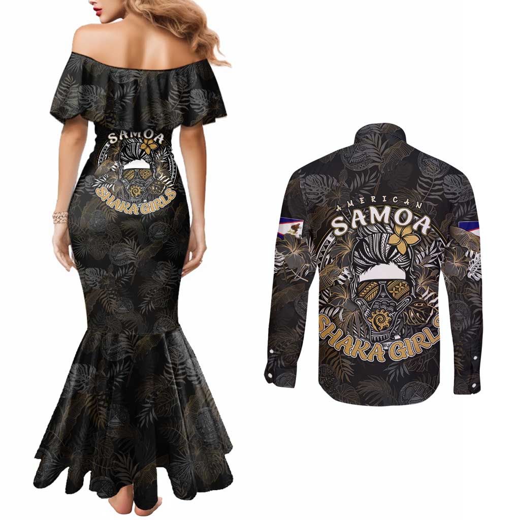 Personalized Shaka Girls America Samoa Couples Matching Mermaid Dress and Long Sleeve Button Shirt Tropical Flowers Vintage DT02 - Polynesian Pride