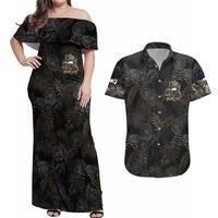 Personalized Shaka Girls America Samoa Couples Matching Off Shoulder Maxi Dress and Hawaiian Shirt Tropical Flowers Vintage DT02 Black - Polynesian Pride