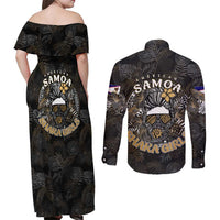 Personalized Shaka Girls America Samoa Couples Matching Off Shoulder Maxi Dress and Long Sleeve Button Shirt Tropical Flowers Vintage DT02 - Polynesian Pride