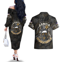 Personalized Shaka Girls America Samoa Couples Matching Off The Shoulder Long Sleeve Dress and Hawaiian Shirt Tropical Flowers Vintage DT02 - Polynesian Pride