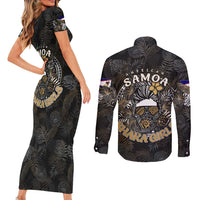 Personalized Shaka Girls America Samoa Couples Matching Short Sleeve Bodycon Dress and Long Sleeve Button Shirt Tropical Flowers Vintage DT02 - Polynesian Pride