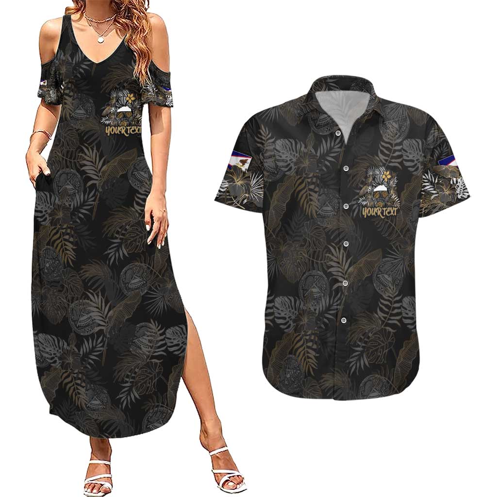 Personalized Shaka Girls America Samoa Couples Matching Summer Maxi Dress and Hawaiian Shirt Tropical Flowers Vintage DT02 Black - Polynesian Pride