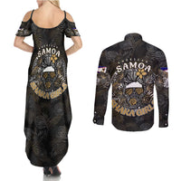 Personalized Shaka Girls America Samoa Couples Matching Summer Maxi Dress and Long Sleeve Button Shirt Tropical Flowers Vintage DT02 - Polynesian Pride