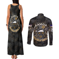 Personalized Shaka Girls America Samoa Couples Matching Tank Maxi Dress and Long Sleeve Button Shirt Tropical Flowers Vintage DT02 - Polynesian Pride