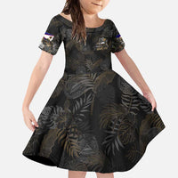 Personalized Shaka Girls America Samoa Family Matching Mermaid Dress and Hawaiian Shirt Tropical Flowers Vintage DT02 Daughter's Dress Black - Polynesian Pride