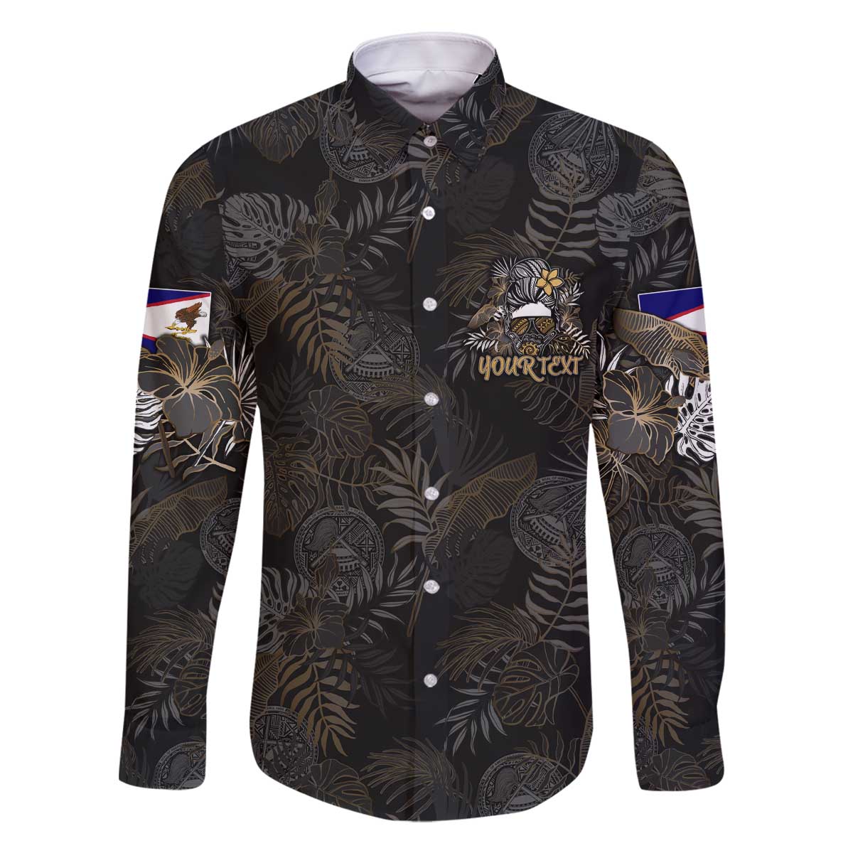 Personalized Shaka Girls America Samoa Family Matching Off The Shoulder Long Sleeve Dress and Hawaiian Shirt Tropical Flowers Vintage DT02 Dad's Shirt - Long Sleeve Black - Polynesian Pride