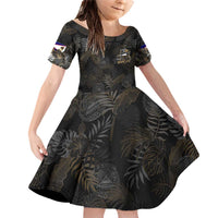 Personalized Shaka Girls America Samoa Family Matching Off Shoulder Short Dress and Hawaiian Shirt Tropical Flowers Vintage DT02 Daughter's Dress Black - Polynesian Pride