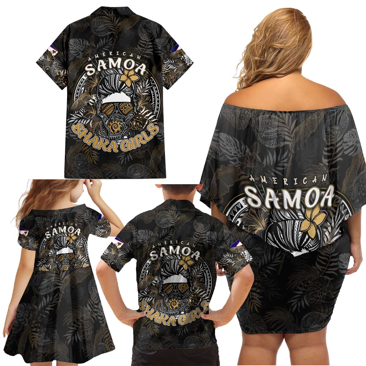 Personalized Shaka Girls America Samoa Family Matching Off Shoulder Short Dress and Hawaiian Shirt Tropical Flowers Vintage DT02 - Polynesian Pride