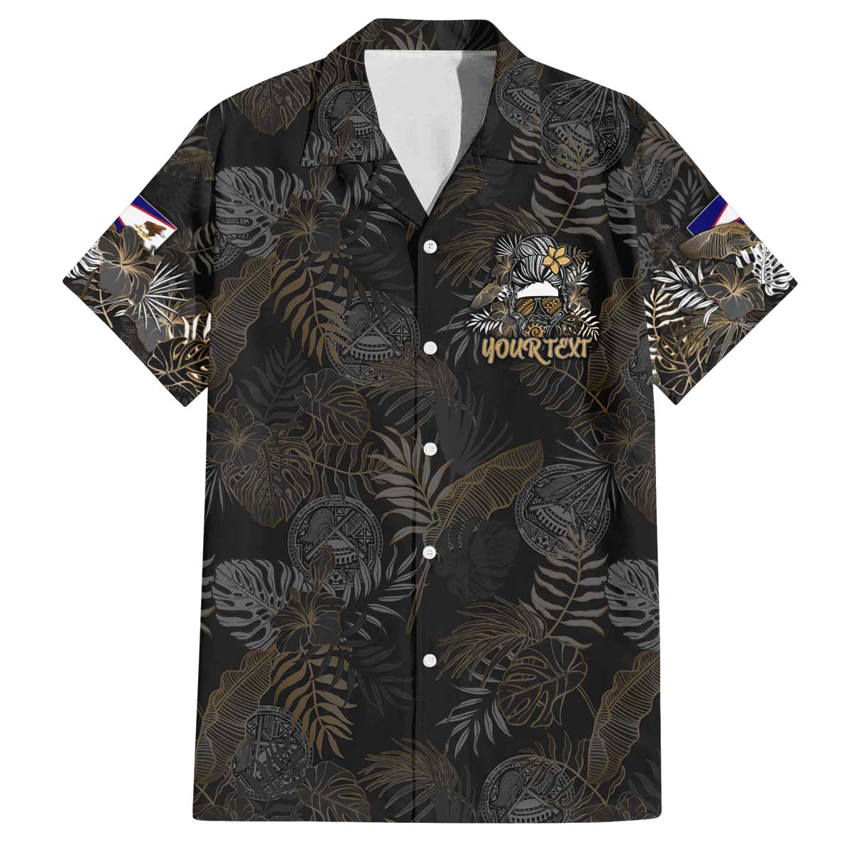 Personalized Shaka Girls America Samoa Family Matching Off Shoulder Short Dress and Hawaiian Shirt Tropical Flowers Vintage DT02 Dad's Shirt - Short Sleeve Black - Polynesian Pride