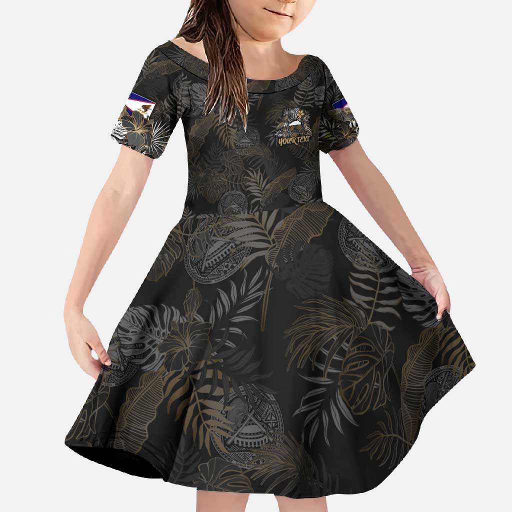 Personalized Shaka Girls America Samoa Family Matching Summer Maxi Dress and Hawaiian Shirt Tropical Flowers Vintage DT02 Daughter's Dress Black - Polynesian Pride