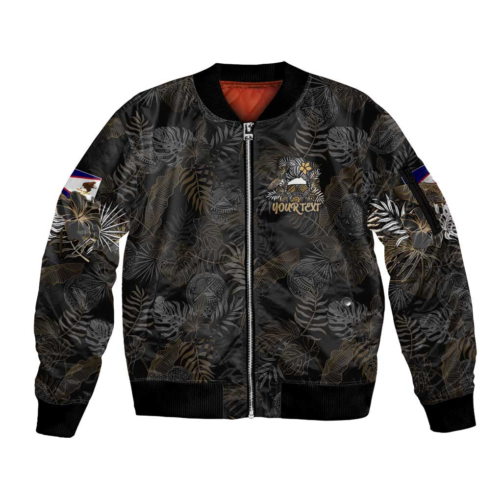 Personalized Shaka Girls America Samoa Sleeve Zip Bomber Jacket Tropical Flowers Vintage DT02 Unisex Black - Polynesian Pride