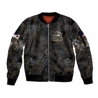 Personalized Shaka Girls America Samoa Sleeve Zip Bomber Jacket Tropical Flowers Vintage DT02 Unisex Black - Polynesian Pride