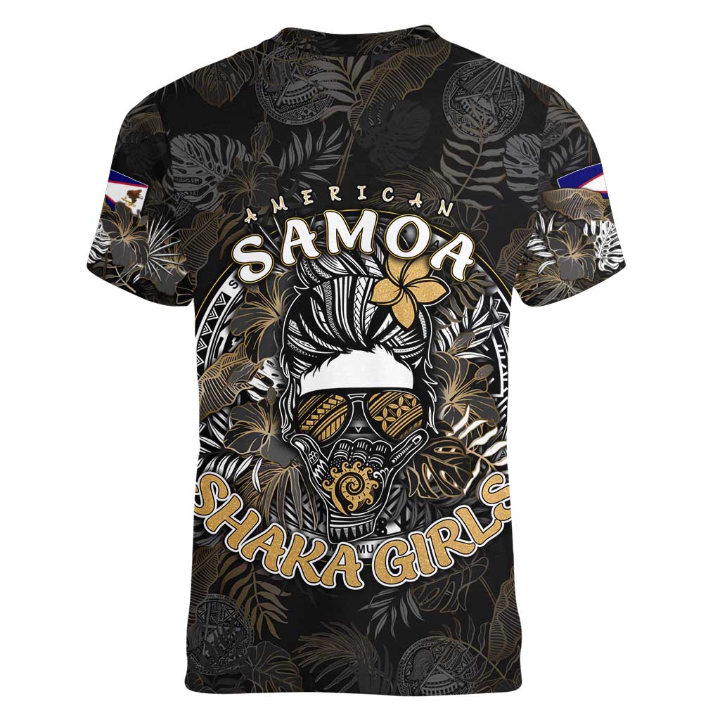 Personalized Shaka Girls America Samoa Women V-Neck T-Shirt Tropical Flowers Vintage DT02 - Polynesian Pride