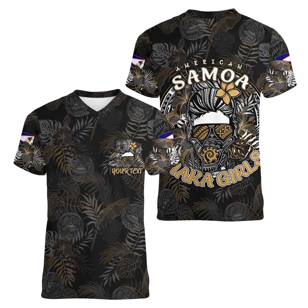 Personalized Shaka Girls America Samoa Women V-Neck T-Shirt Tropical Flowers Vintage DT02 - Polynesian Pride