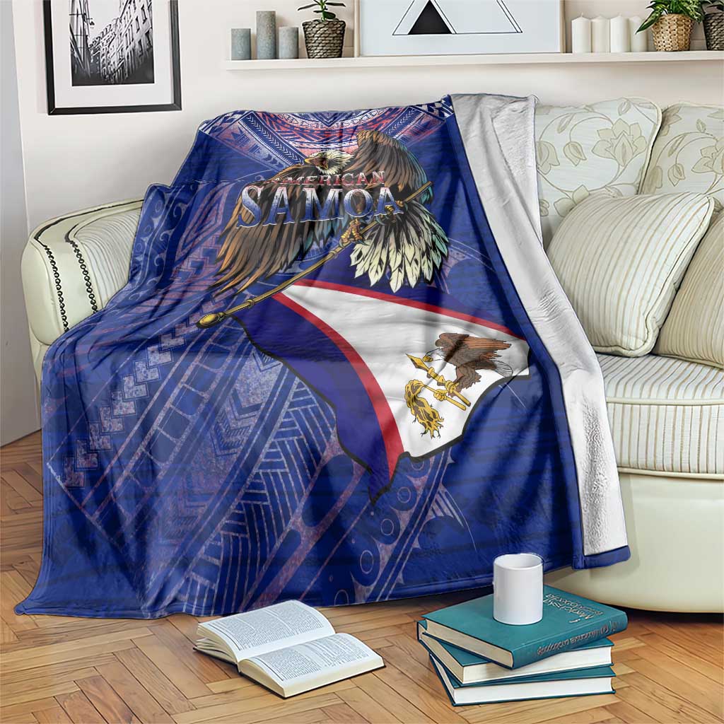 American Samoa Blanket Brave Eagle Flag Color DT02 Blue - Polynesian Pride