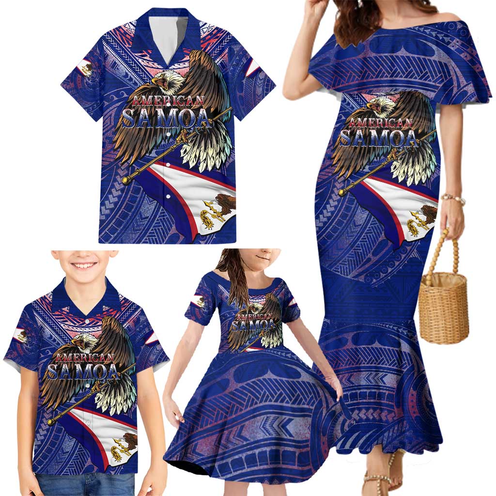 American Samoa Family Matching Mermaid Dress and Hawaiian Shirt Brave Eagle Flag Color DT02 - Polynesian Pride