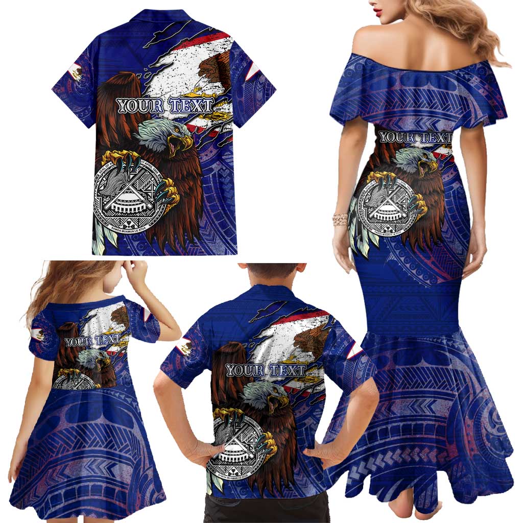 American Samoa Family Matching Mermaid Dress and Hawaiian Shirt Brave Eagle Flag Color DT02 - Polynesian Pride