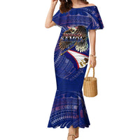 American Samoa Family Matching Mermaid Dress and Hawaiian Shirt Brave Eagle Flag Color DT02 Mom's Dress Blue - Polynesian Pride