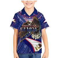 American Samoa Family Matching Mermaid Dress and Hawaiian Shirt Brave Eagle Flag Color DT02 Son's Shirt Blue - Polynesian Pride
