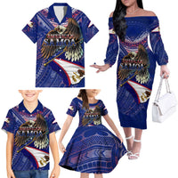 American Samoa Family Matching Off The Shoulder Long Sleeve Dress and Hawaiian Shirt Brave Eagle Flag Color DT02 - Polynesian Pride