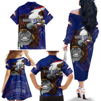American Samoa Family Matching Off The Shoulder Long Sleeve Dress and Hawaiian Shirt Brave Eagle Flag Color DT02 - Polynesian Pride