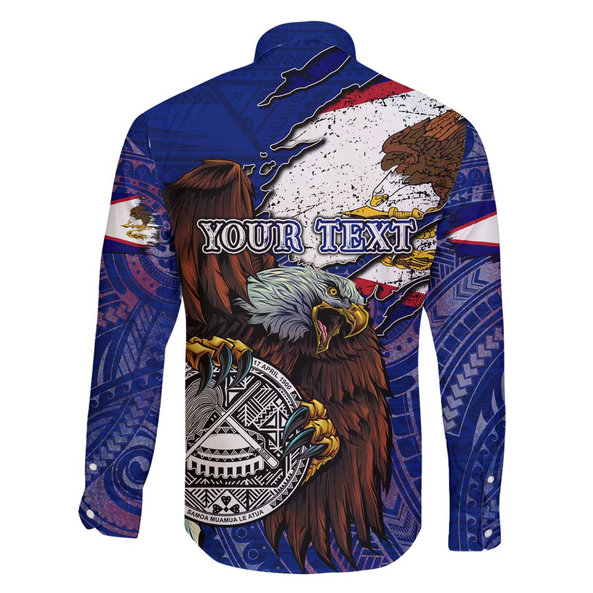 American Samoa Family Matching Off The Shoulder Long Sleeve Dress and Hawaiian Shirt Brave Eagle Flag Color DT02 - Polynesian Pride