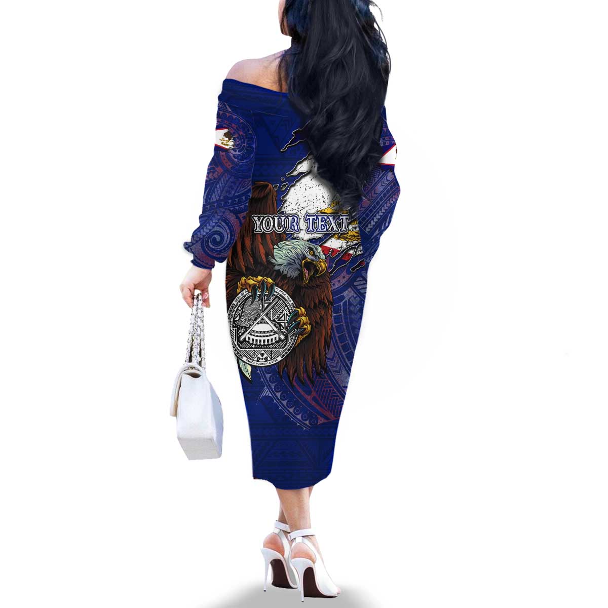 American Samoa Family Matching Off The Shoulder Long Sleeve Dress and Hawaiian Shirt Brave Eagle Flag Color DT02 - Polynesian Pride